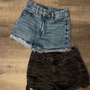 American Eagle Outfitters Women's Distressed Blue and Black Jean Shorts